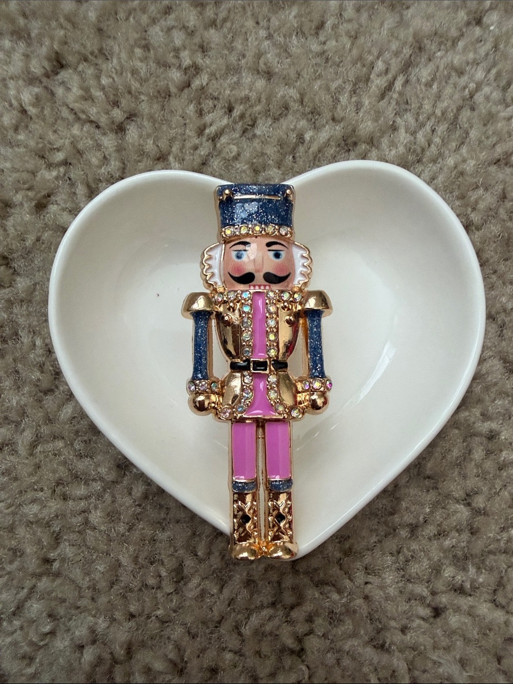 Gold-Tone Pink & Blue Nutcracker Decorative Brooch